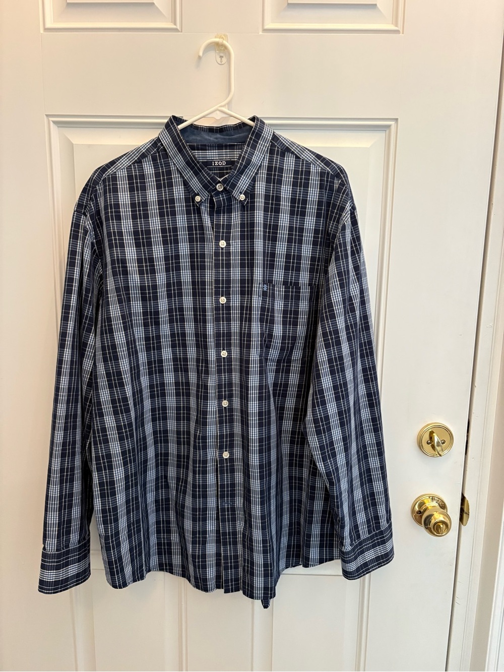 Izod Navy and White Plaid Button-Down Shirt